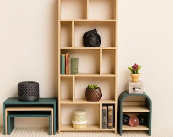Librería en miniatura para casa de muñecas, escala 1:12, estantería abierta.