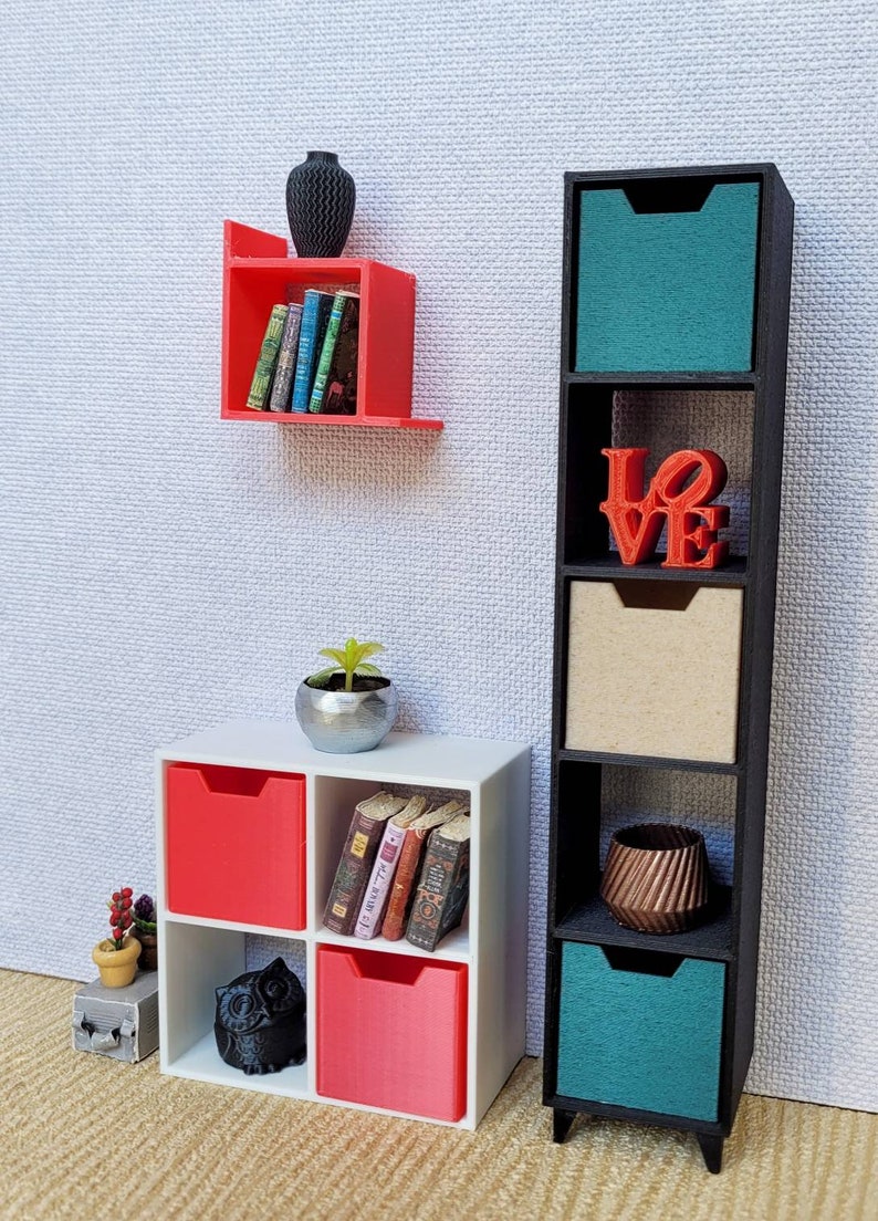 Tall 5 Cube Storage Unit, Miniatures Shelving, Shelving for Dollhouse