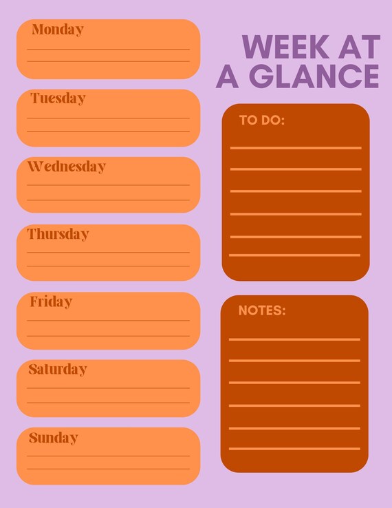 Orange Printable Weekly Planner Download Etsy