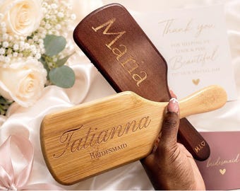 Brosse à cheveux en bois personnalisée | Peignes à cheveux personnalisés | Brosse à cheveux fleur de naissance avec nom | Demoiselle d'honneur , Fête de mariage , Cadeau pour elle