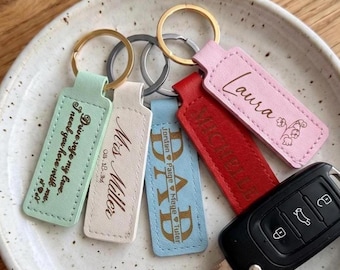 Porte-clés personnalisé | Porte-clés en cuir gravé | Porte-clés personnalisé | Noël, Propriétaires de maison, Fête des Mères, Cadeaux pour une voiture neuve