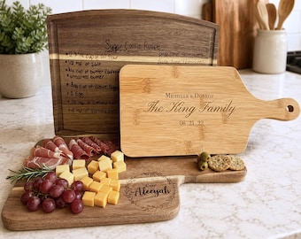 Planches à découper personnalisées | Charcuterie et planches de recettes personnalisées | Mariage, pendaison de crémaillère, fête des mères, cadeau fête des pères