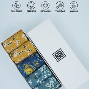 Van Gogh Art Socks Set – 5 Pairs | Starry Night and Almond Blossom | Unisex Cotton Breathable Crew Socks | Artistic Gift for Art Lovers |