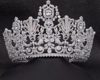 Swarovski Crystal tiara, Princess Natural Zircon Tiara,Crystal bridal headband,bridal pearls tiara, wide wedding bridal headband