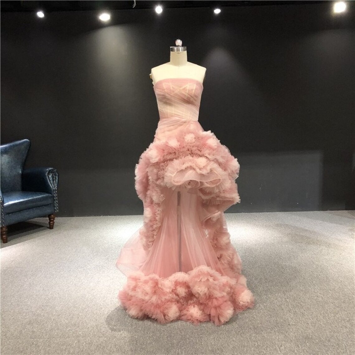 Haute Couture Pink Floral Wedding DressPink Strapless Tulle Etsy