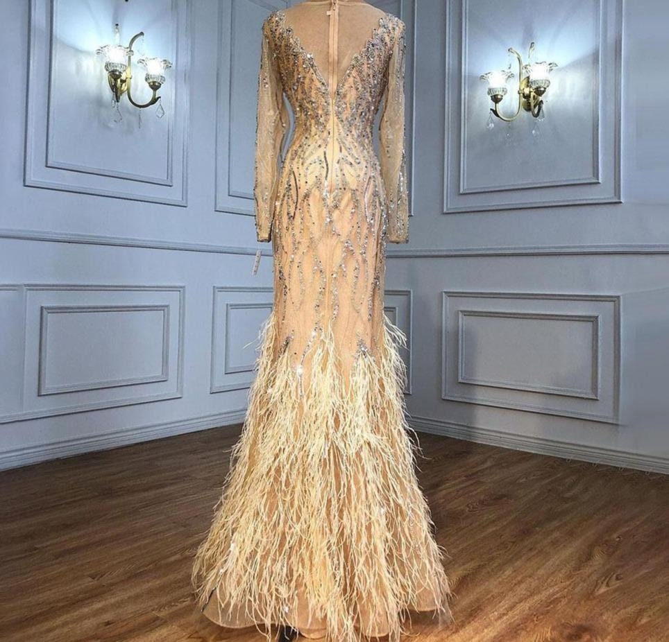 evening gown feathers