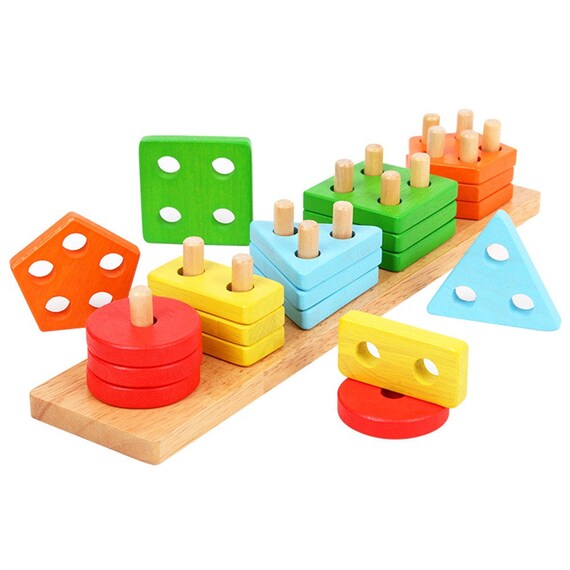 Wooden Sorting Stacking & Color Learning Toy Educational Etsy