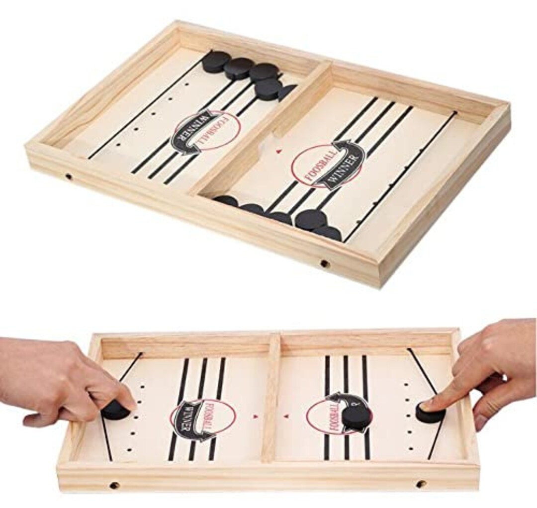 Wooden Sling Hockey Board & Wooden Chess Game, Puck Sling Shot Game