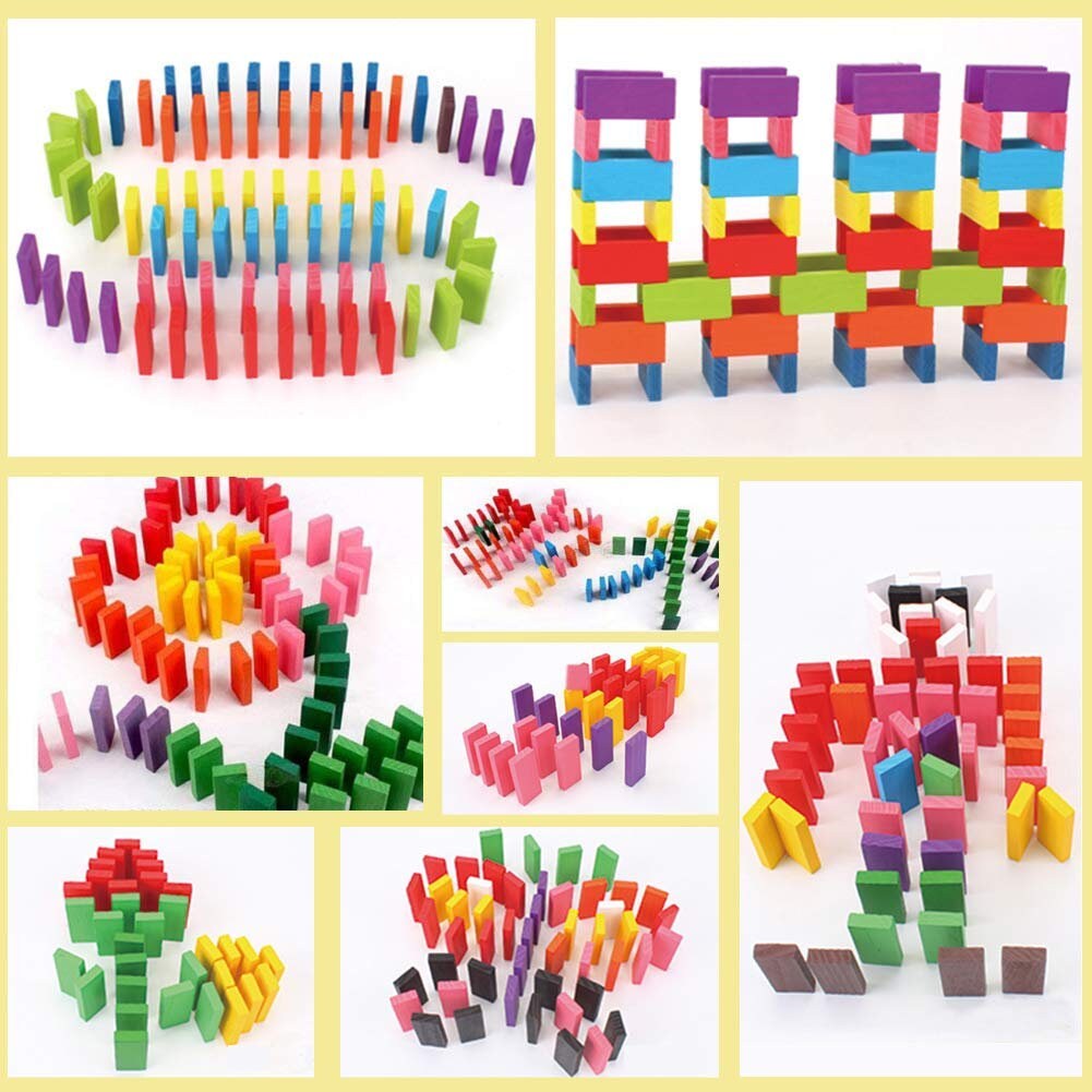 120Pcs/Set Colorful Dominoes Wooden Blocks Children Early Educational Play  Toy Domino Block