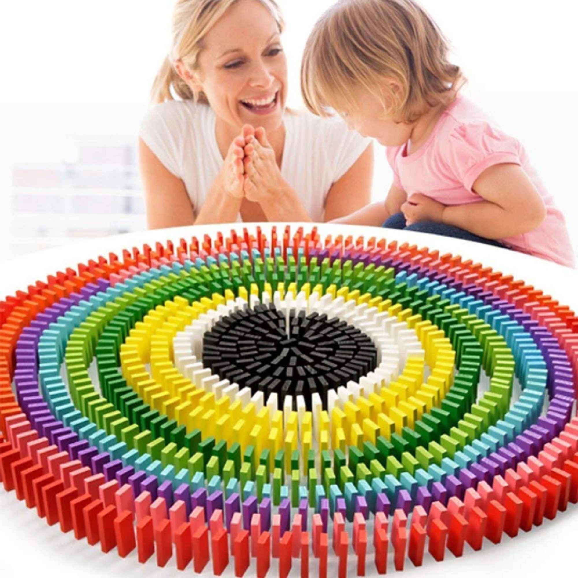 Wooden Domino Blocks Set Kids 12 Colors 360 Pcs Educational Toys 