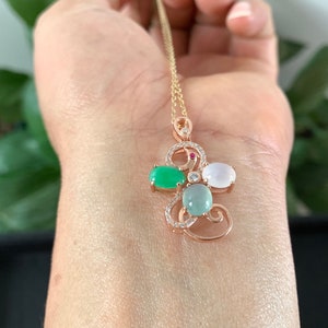 925 Sterling Silver Certified Burma Natural Icy Green Jade Jadeite Cabochon Pendant Gemstone Fine Necklace Chain Gift For Women She