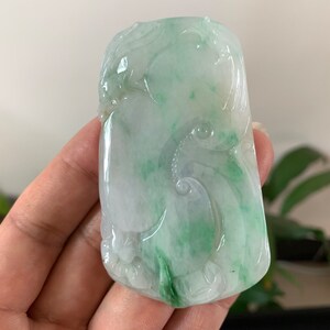Certified Burmese Natural Green Icy Jadeite Jade Ruyi Flower Large Pendant Gemstone Chain Necklace Gifts For Men