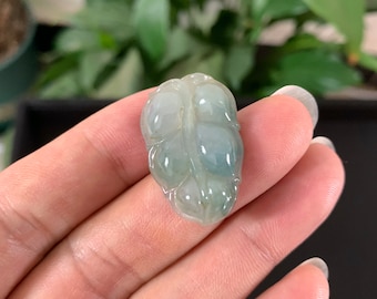 Natural Myanmar Ice Jade Jadeite Leaf Pendant Necklace