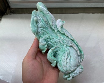 3.04LB Certified Burma Natural Luck Fengshui Jade Jadeite Ornament Cabbage Household Products Ornament Artwork Art Deco