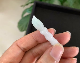 Burmese White Jadeite Pen Pendant: Natural Gemstone Necklace