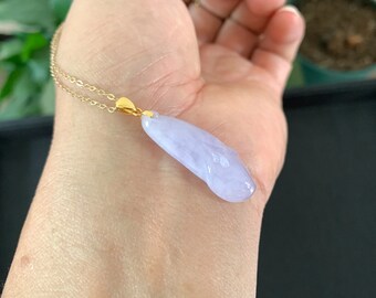 18k Yellow Solid Gold Lavender Purple Jade Jadeite Flower Pendant Certified Burma Natural Sterling Silver Necklace Chain Gifts For Women
