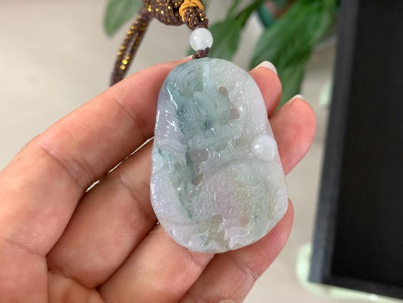 Certified Burmese Natural Lavender Jade Jadeite Dragon Chinese Zodiac Luck  Pendant Men Necklace Gift