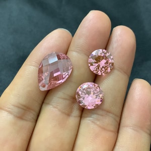 3PCS Pink Cubic Zirconia Loose Gemstones: Pear & Round
