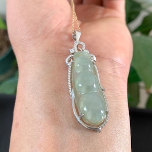 Vintage 925 Sterling Silver Certified Myanmar Natural Icy Jadeite Jade Bean Pendant Gems Fine Necklace Chain Gift For Women