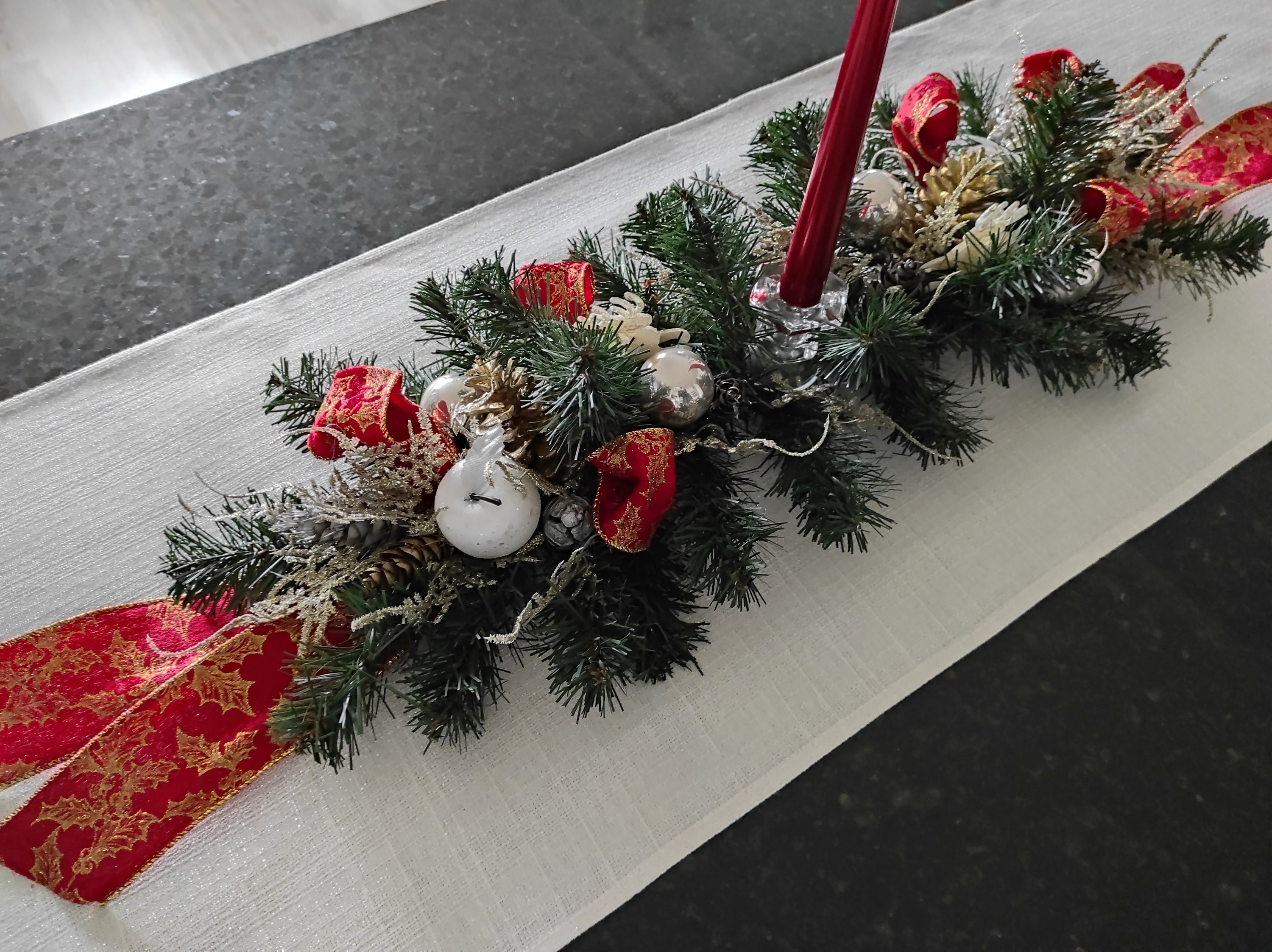 Long Candle Centerpiece, Christmas Centerpiece Arrangement, Winter ...