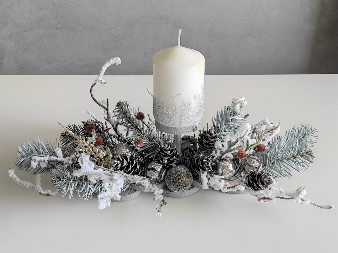 Winter Centerpiece for Dining Table, Christmas Centerpiece Arrangement
