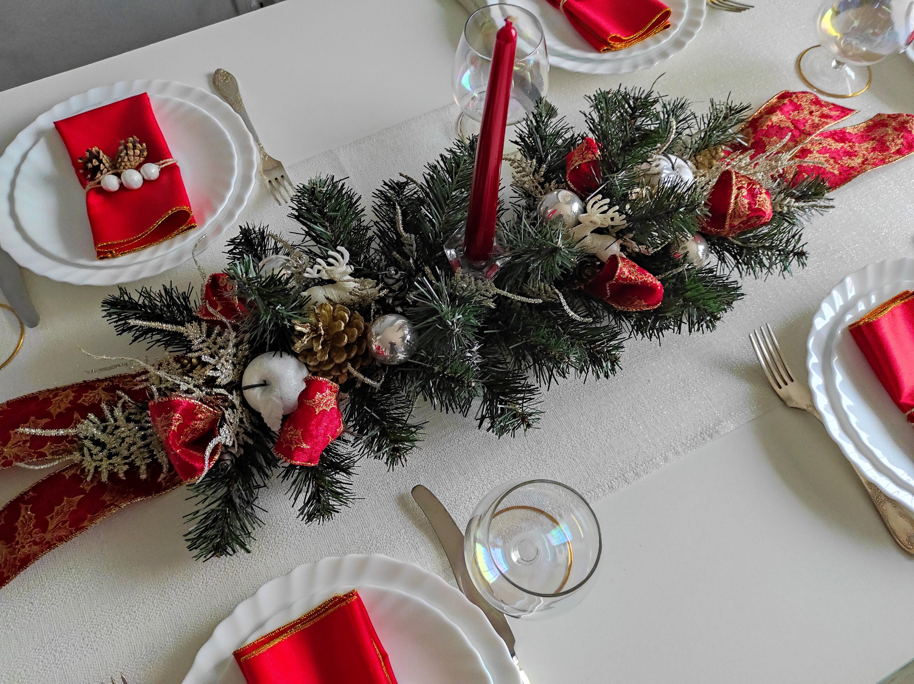 Long Candle Centerpiece, Christmas Centerpiece Arrangement, Winter ...