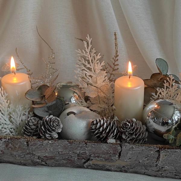 Long Centerpiece for Dining Table, Christmas Table Candle Centerpiece, Winter Centerpiece Table Decor, Centerpiece Table Arrangement