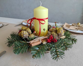 Dining Table Christmas Candle Centerpiece, Natural Centerpiece Decoration, Winter Centerpiece Table Decor, Coffee Table Centerpiece