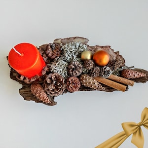 Rustic Table Candle Centerpiece, Coffee Table Candle, Christmas Table Arrangement, Farmhouse Centerpiece Table Decor, Natural Centerpiece
