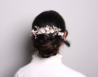 Porcelain Bridal Hair Vine, Wedding Hair Vine, Bridal Hair Accessories, Wedding Hair Accessory White, Bridal Comb, Delicate Floral Headpiece