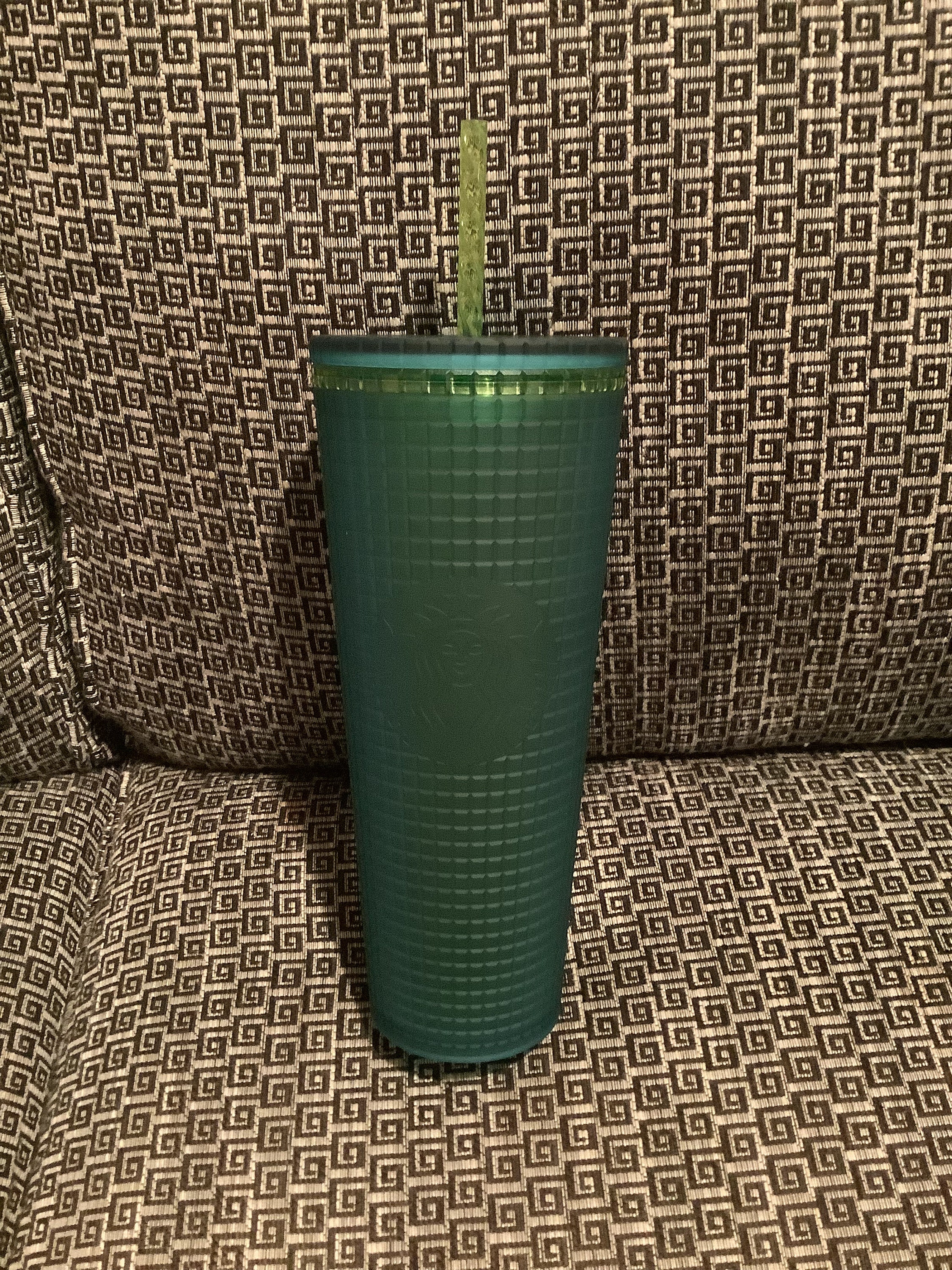 Starbucks Venti Matte Dark Forest Green Gridded Straw Cup, Nwt/new