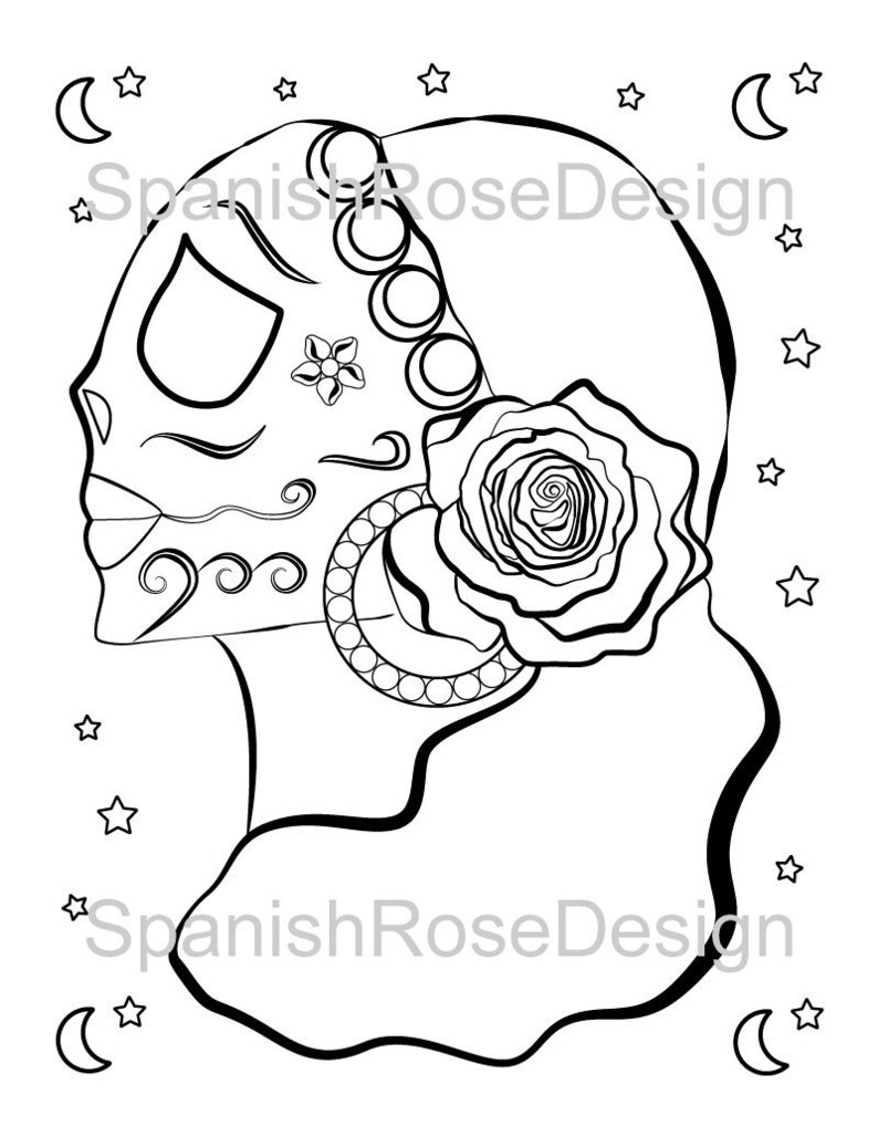 Skull Roses Coloring Page Day Of Dead Sugar Skull Gypsy Etsy Ireland