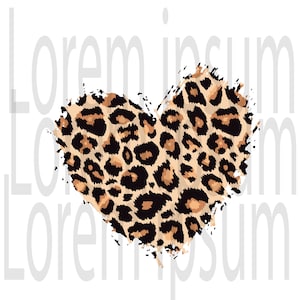 Puede incluir: Un diseño en forma de corazón con un estampado de leopardo. El patrón presenta manchas marrones y negras sobre un fondo beige. Los bordes del corazón tienen un efecto de pincelada desgastada, dándole una apariencia texturizada.