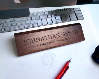 Plaque de nom de bureau en bois personnalisée - Signe de nom personnalisé - Porte-cartes gravé - Coin de bureau