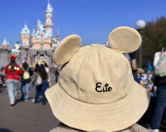 PERSONALIZED Mouse ears Toddler Bucket Hat with Chinstrap; children's bucket hat; kids bucket sun hat; monogram bucket hat