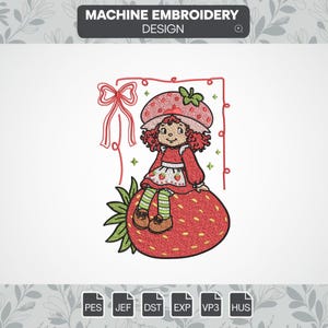 Diseños de bordado de fresas para niña, archivo de bordado de fresa con lazo, regalo para ella, diseños de bordado digital a máquina, descarga instantánea