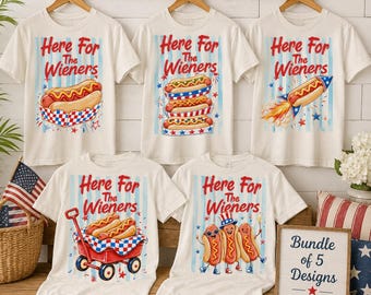 Funny Hot Dog PNG Bundle, Here For The Wieners BBQ Shirt Designs, Patriotic 4th of July Sublimation Clipart Set
