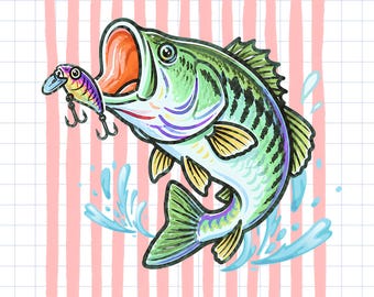 Bass Fishing PNG, Fishing Lure Bass Fish Shirt Design, Pastel Lake Life Sublimation, Largemouth Bass Digital Download PNG File for Shirts