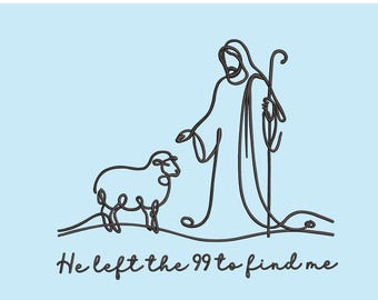 Chrześcijańskie wzory do haftu, plik do haftu He Left The 99 To Find Me Faith, cyfrowe wzory do haftu maszynowego Sheep Jesus, plik Jesus