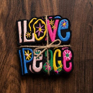 Boho Hippie Patches Set, Embroidered Love Peace Applique, Cottagecore Jacket Accessories, Woven Iron On Patches, Handmade Vibe Gift