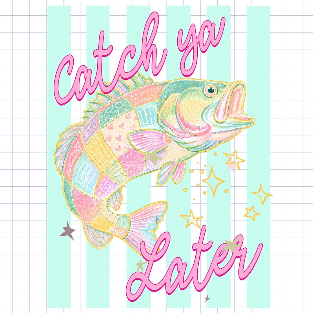 Quilted Patchwork Bass PNG, Pastel Fish Graphic, Preppy Lake Shirt ...