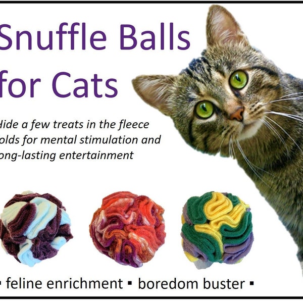 Cat & kitten snuffle ball, small foraging toy for feline enrichment, multicolor noseworks puzzle toy to hide treats or place catnip