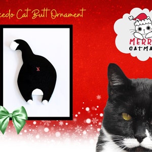 Tuxedo &quot;cat butt&quot; ornament for the Christmas tree or for birthdays, holiday gag gift from your cheeky cat, funny polymer clay decoration