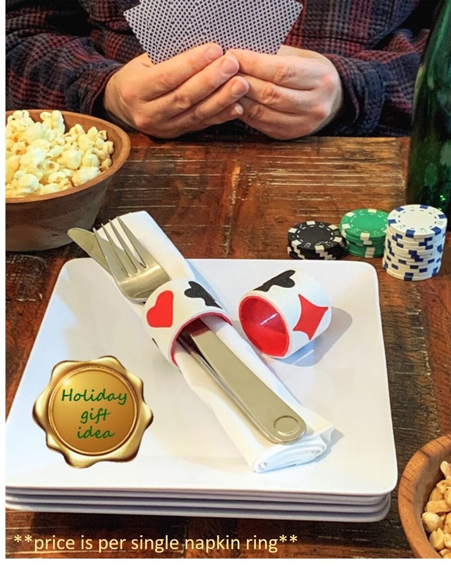 Playing cards napkin rings handmade polymer clay serviette holders poker party and casino night place settings for board game