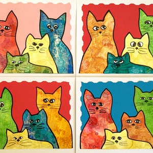 Set di 4 biglietti di auguri vuoti a tema gatto 4,25 x 5,5 pollici, biglietti per tutte le occasioni con inchiostro alcolico collage di gatti
