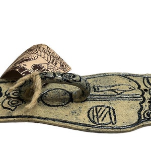 Handmade Buddha Footprint Art Pottery Shamanistic Wildcat Lake Signed Caralyn