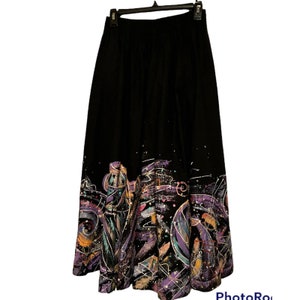 Vintage 1990 R. Morgan Skirt Hand Painted Black Long Pockets Signed Wearable Art