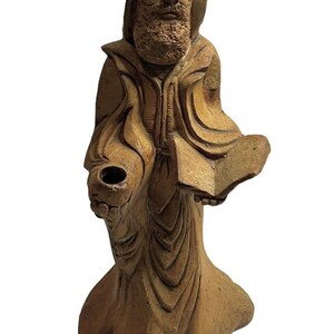 Flat Earth Pottery Signed Statue Priest Candle Holder Realistic Holy Man 12.5”