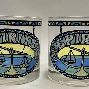 Cora Barware Rocks Liquor Glasses Set 2 “Spirits” Law Beam Scale Lady Justice