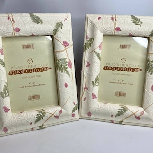 ISLAND HERITAGE Photo Picture Frame HAWAIIAN Hand Painted Flowers 4x6 Set Of 2